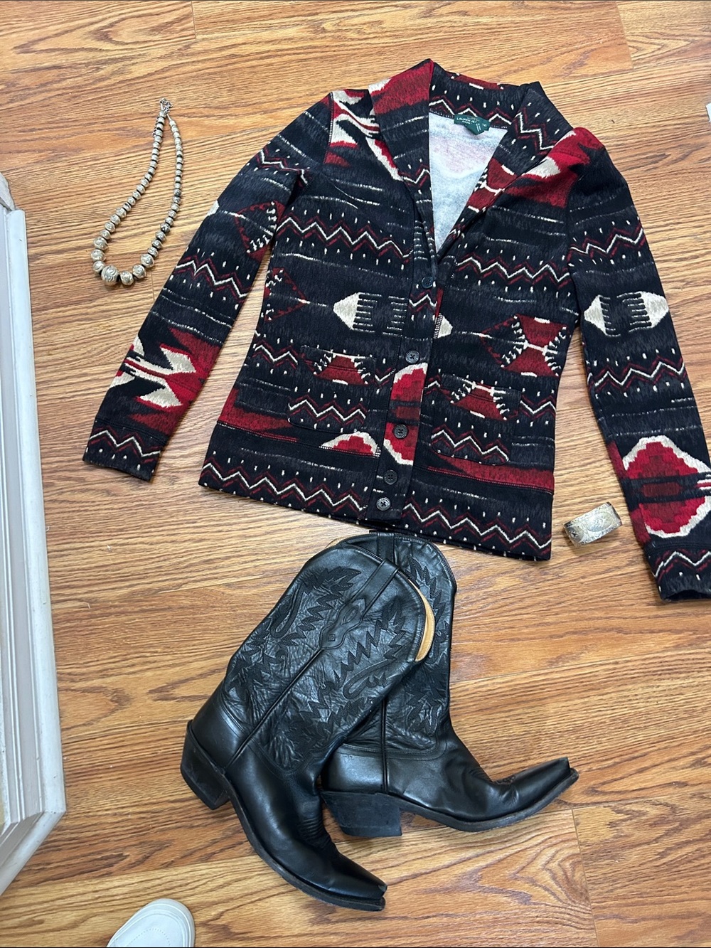 Ralph Lauren Black & Red Southwestern-Print Jacket